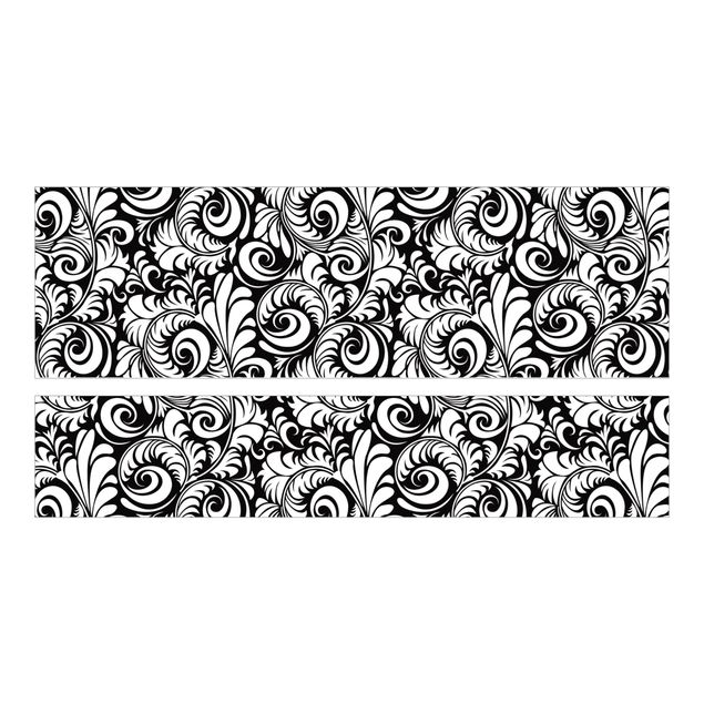 Adhesive film for furniture IKEA - Malm bed 140x200cm - Black And White Leaves Pattern