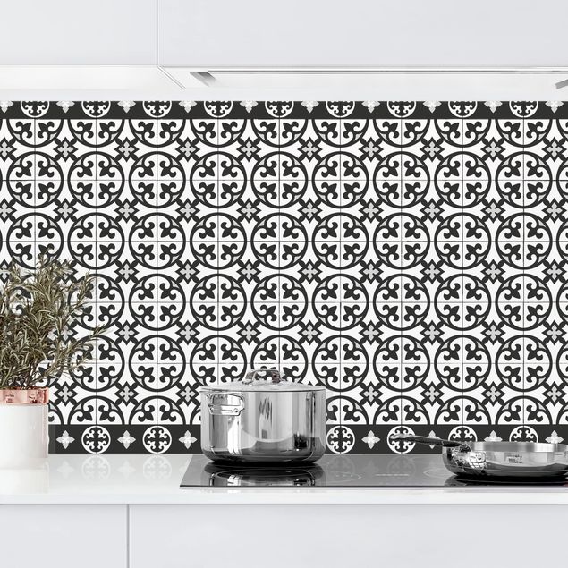 Kitchen splashback black and white Geometrical Tile Mix Circles Black