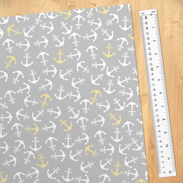 Adhesive film for furniture - Anchor White Yellow On Grey