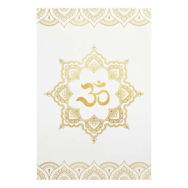 Glass print - Mandala OM Illustration Ornament White Gold