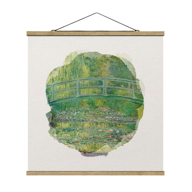 Fabric print with poster hangers - Water Colours - Claude Monet - Japanese Bridge
