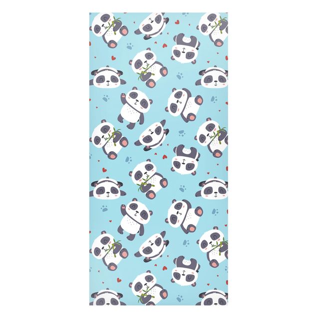 Magnetic memo board - Cute Panda With Paw Prints And Hearts Pastel Blue
