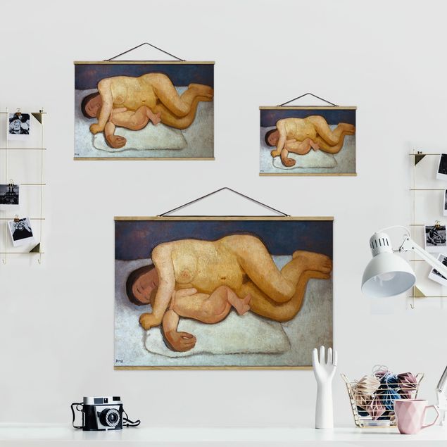 Fabric print with poster hangers - Paula Modersohn-Becker - Reclining Mother and Child