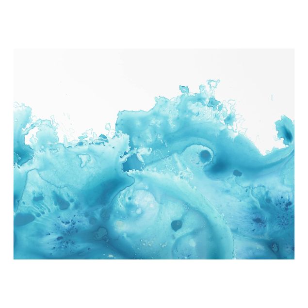 Glass Splashback - Wave Watercolor Turquoise I - Landscape 3:4
