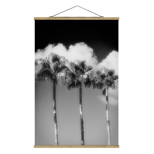 Fabric print with poster hangers - Palm Trees Against The Sky Black And White