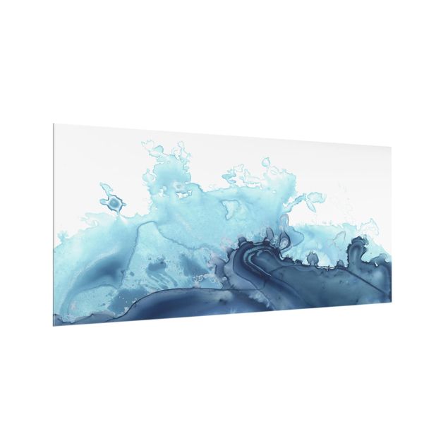 Glass splashback abstract Wave Watercolour Blue l