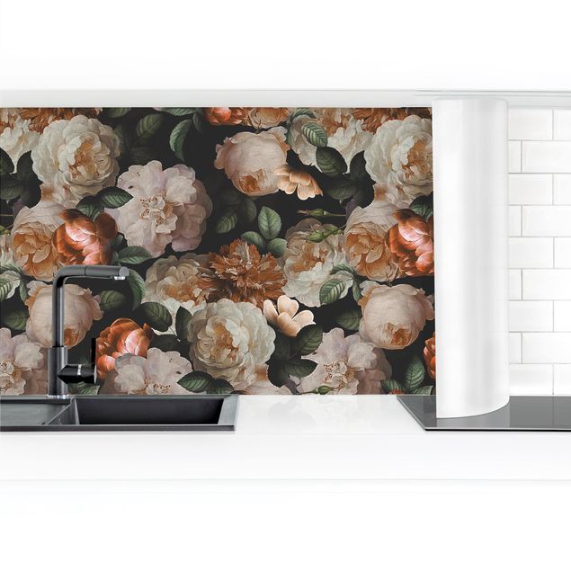 Kitchen wall cladding - Red Roses With White Roses