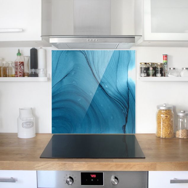Glass splashback kitchen abstract Mottled Blue