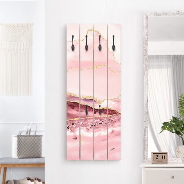 Coat rack - Abstract Mountains Pink With Golden Lines