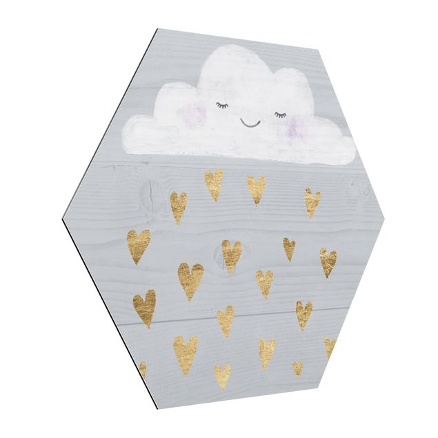 Alu-Dibond hexagon - Cloud With Golden Hearts