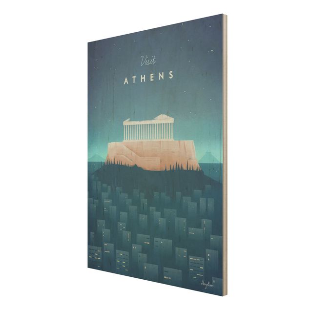 Print on wood - Travel Poster - Athens