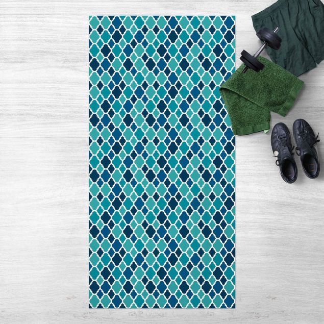 outdoor balcony rug Oriental Patterns With Turquoise Ornaments