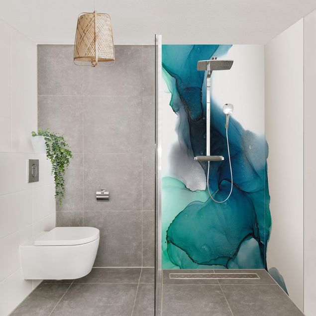 Shower wall cladding - Drops Of Ocean Tourquoise With Gold
