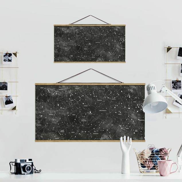 Fabric print with poster hangers - Map Of Constellations Blackboard Look