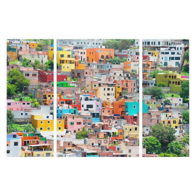 Print on canvas 3 parts - Coloured Houses Front Guanajuato