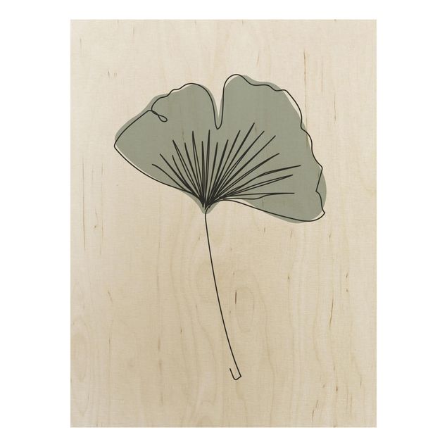Print on wood - Gingko Leaf Line Art