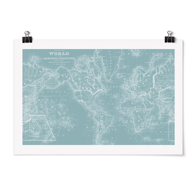 Poster - World Map In Ice Blue