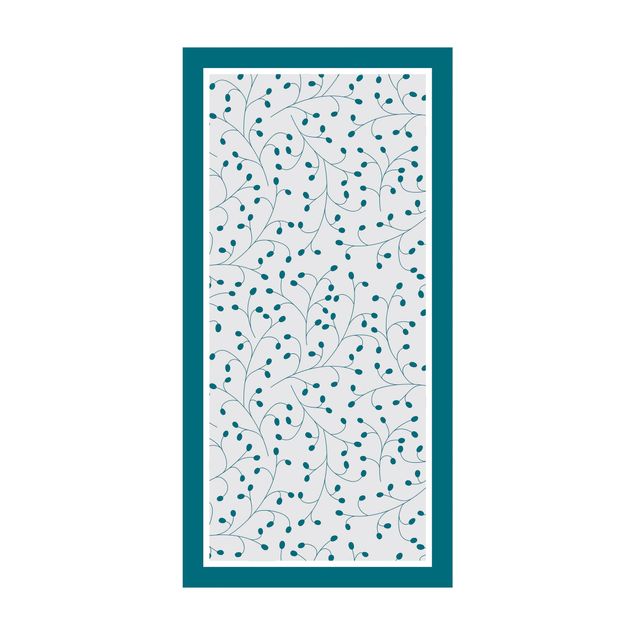 teal rugs for living room Delicate Branch Pattern With Dots In Petrol With Frame