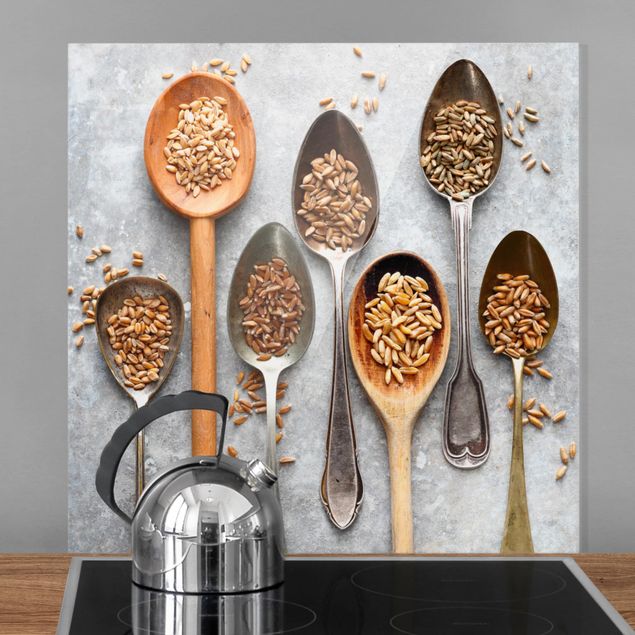 Glass splashback kitchen Cereal Grains Spoon