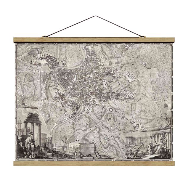 Fabric print with poster hangers - Vintage Map Rome