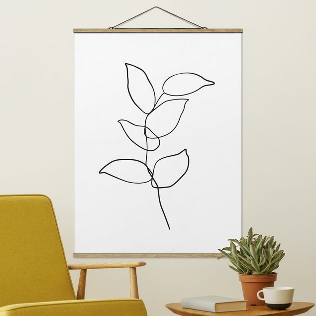 Fabric print with poster hangers - Line Art Branch Black And White