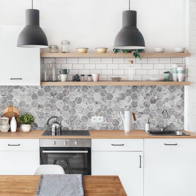 Kitchen splashback abstract Marble Hexagon Tiles - Grey