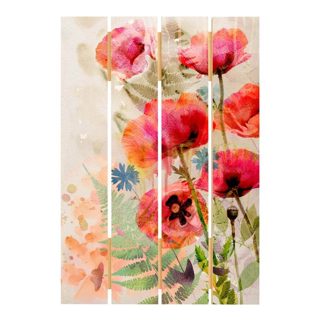 Print on wood - Watercolour Flowers Poppy