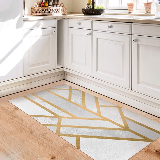 kitchen runner rugs Art Deco Geometry White Gold