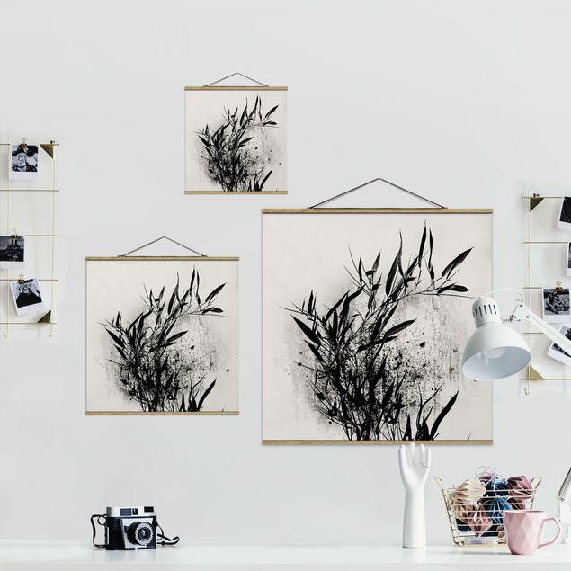 Fabric print with poster hangers - Graphical Plant World - Black Bamboo