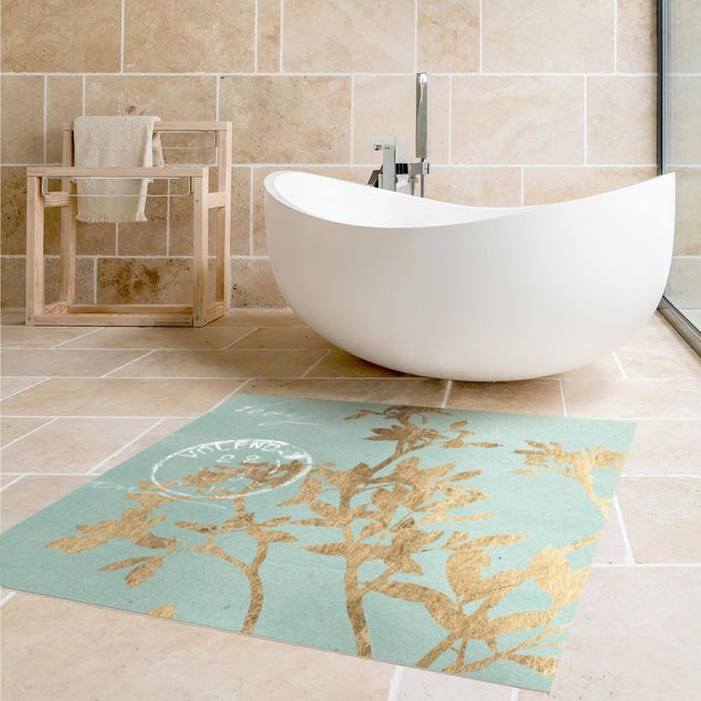 modern area rugs Golden Leaves On Turquoise II