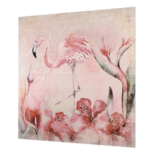 Glass Splashback - Shabby Chic Collage - Flamingo - Square 1:1