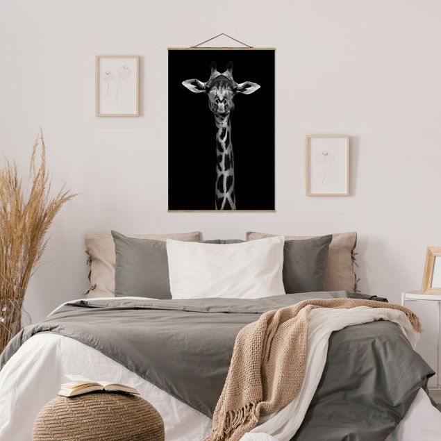 Fabric print with poster hangers - Dark Giraffe Portrait