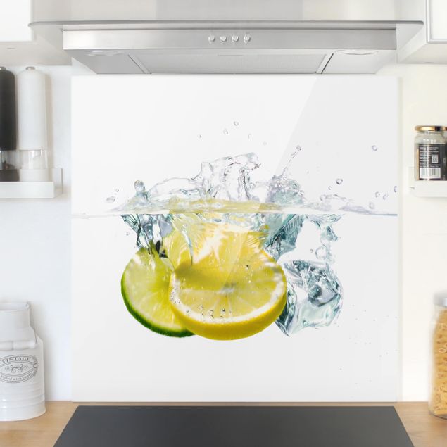 Glass splashback kitchen fruits and vegetables Lemon And Lime In Water