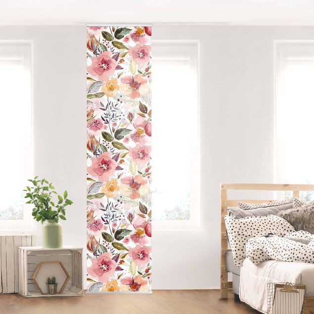 Sliding panel curtain - Colourful Flower Mix With Watercolour