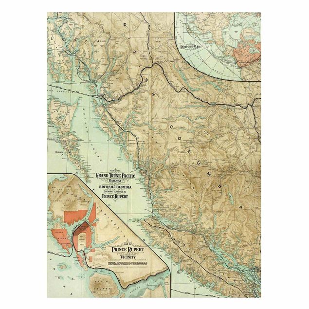 Magnetic memo board - Vintage Map British Columbia