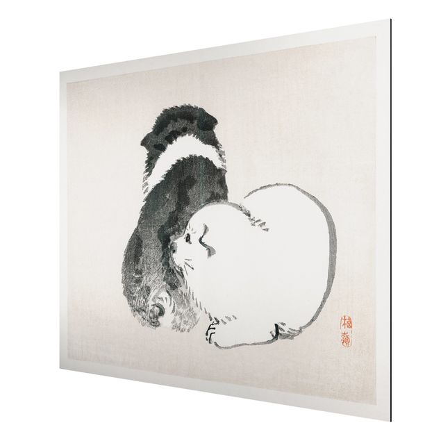 Print on aluminium - Asian Vintage Drawing Black And White Pooch