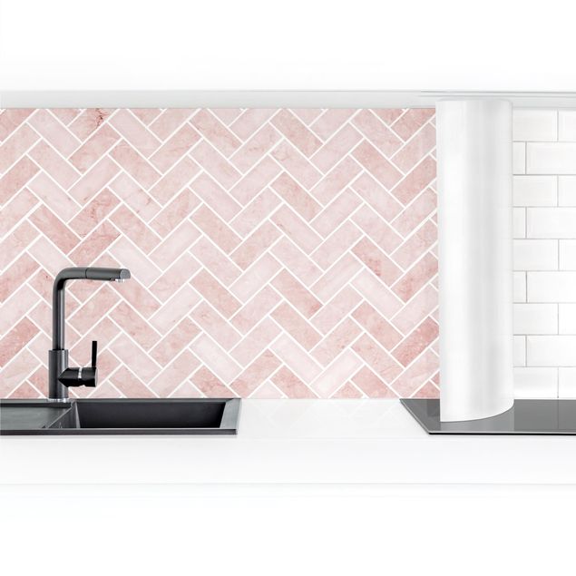 Kitchen wall cladding - Marble Fish Bone Tiles - Antique Pink
