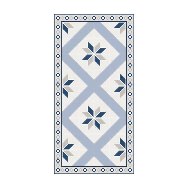 Modern rugs Geometrical Tiles Rhombic Flower Pigeon Grey With Narrow Border