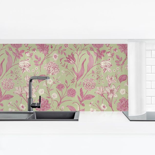 Kitchen splashback patterns Flower Dance In Mint Green And Pink Pastel