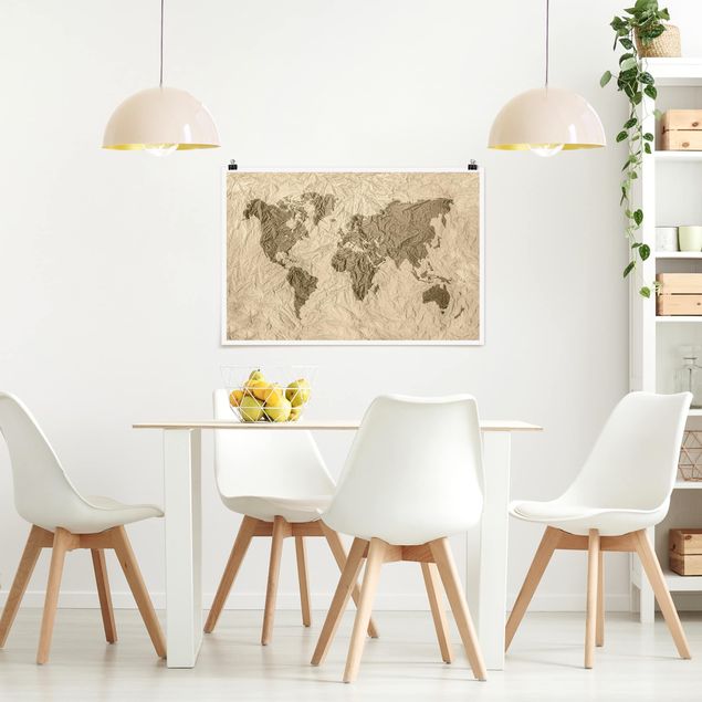 Poster - Paper World Map Beige Brown