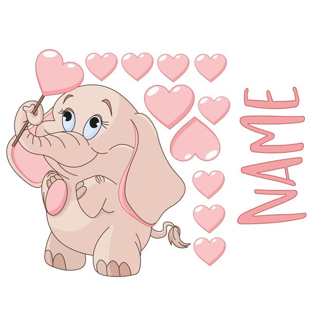 Animal print wall stickers Pink Baby Elephant With Many Hearts
