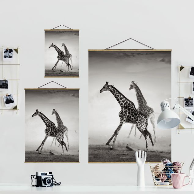 Fabric print with poster hangers - Giraffe Hunt