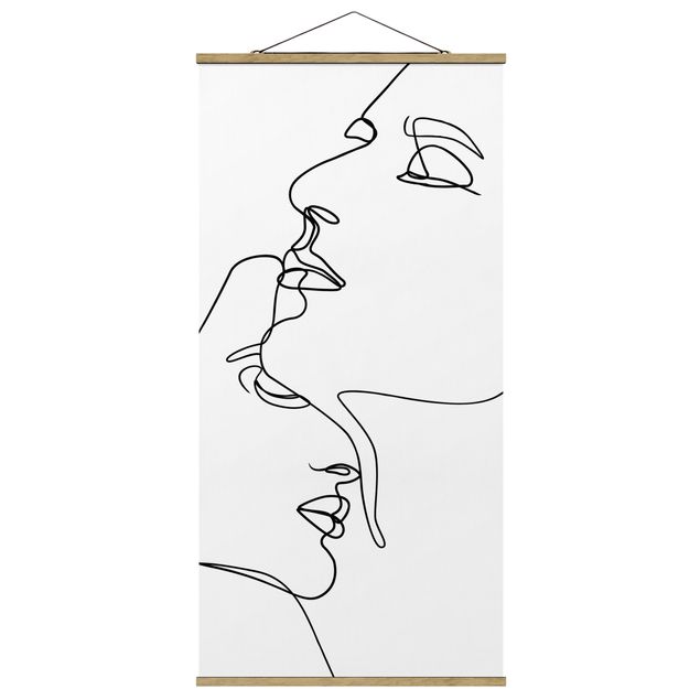 Fabric print with poster hangers - Line Art Gentle Faces Black And White
