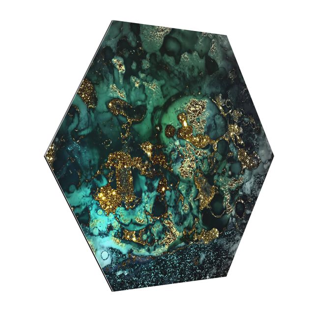 Alu-Dibond hexagon - Golden Sea Islands Abstract