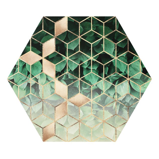 Forex hexagon - Green Leaves Golden Geometry
