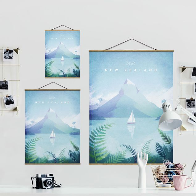 Fabric print with poster hangers - Travel Poster - New Zealand