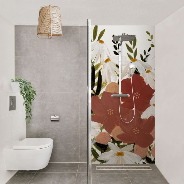 Shower wall cladding - Varying Flowers In Pink And White II