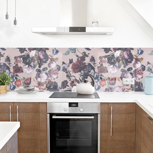 Kitchen splashbacks Old Masters Flowers With Tulips And Roses On Pink