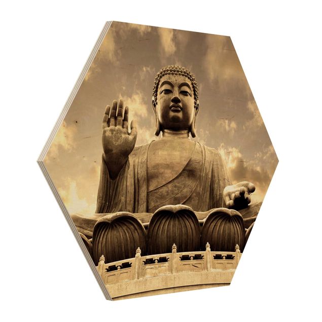 Wooden hexagon - Big Buddha Sepia