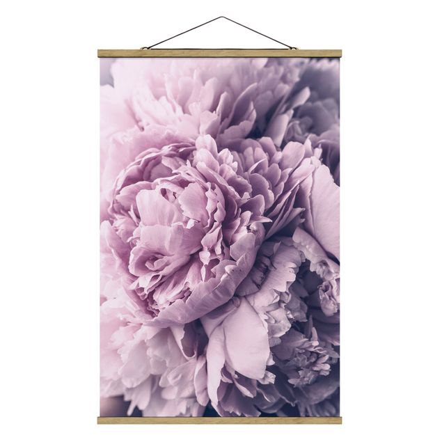 Fabric print with poster hangers - Purple Peony Blossoms